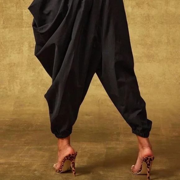 Pleated dramatic Black oversized Women's Harem Pants - Picture 5 of 5